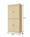 72" Yellow Solid Wood Adjustable Six Tier Library Bookcase with Four Doors