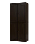 72" Espresso Solid Wood Adjustable Six Tier Library Bookcase with Four Doors