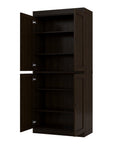 72" Espresso Solid Wood Adjustable Six Tier Library Bookcase with Four Doors