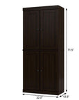 72" Espresso Solid Wood Adjustable Six Tier Library Bookcase with Four Doors