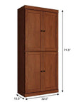 72" Coffee Solid Wood Adjustable Six Tier Library Bookcase with Four Doors