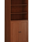 72" Coffee Solid Wood Adjustable Six Tier Library Bookcase with Two Doors