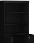 72" Black Solid Wood Adjustable Six Tier Library Bookcase with Two Doors