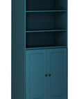 72" Teal Blue Solid Wood Adjustable Six Tier Library Bookcase with Two Doors