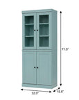 72" Aqua Solid Wood Adjustable Six Tier Library Bookcase with Two Doors