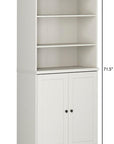 72" Off White Solid Wood Adjustable Six Tier Library Bookcase with Two Doors