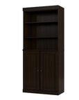72" Espresso Solid Wood Adjustable Six Tier Library Bookcase with Two Doors