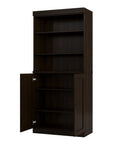 72" Espresso Solid Wood Adjustable Six Tier Library Bookcase with Two Doors