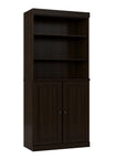 72" Espresso Solid Wood Adjustable Six Tier Library Bookcase with Two Doors