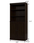 72" Espresso Solid Wood Adjustable Six Tier Library Bookcase with Two Doors