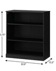 36" White Solid Wood Adjustable Three Tier Library Bookcase