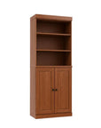 72" Coffee Solid Wood Adjustable Six Tier Library Bookcase with Two Doors