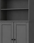 72" Gray Solid Wood Adjustable Six Tier Library Bookcase with Two Doors