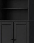 72" Black Solid Wood Adjustable Six Tier Library Bookcase with Two Doors