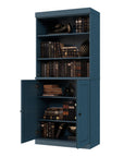 72" Teal Blue Solid Wood Adjustable Six Tier Library Bookcase with Two Doors