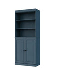 72" Teal Blue Solid Wood Adjustable Six Tier Library Bookcase with Two Doors