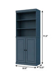 72" Teal Blue Solid Wood Adjustable Six Tier Library Bookcase with Two Doors