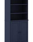 72" Navy Blue Solid Wood Adjustable Six Tier Library Bookcase with Two Doors