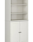 72" Off White Solid Wood Adjustable Six Tier Library Bookcase with Two Doors