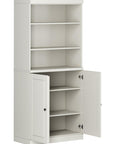 72" Off White Solid Wood Adjustable Six Tier Library Bookcase with Two Doors