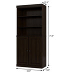 72" Espresso Solid Wood Adjustable Six Tier Library Bookcase with Two Doors