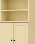 72" Yellow Solid Wood Adjustable Six Tier Library Bookcase with Two Doors