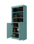 72" Aqua Solid Wood Adjustable Six Tier Library Bookcase with Two Doors