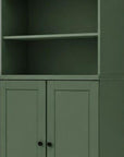 72" Green Solid Wood Adjustable Six Tier Library Bookcase with Two Doors