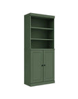72" Green Solid Wood Adjustable Six Tier Library Bookcase with Two Doors
