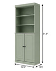72" Sage Solid Wood Adjustable Six Tier Library Bookcase with Two Doors
