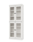 72" White Solid Wood Adjustable Six Tier Library Bookcase with Four Doors