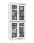 72" White Solid Wood Adjustable Six Tier Library Bookcase with Four Doors