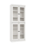72" White Solid Wood Adjustable Six Tier Library Bookcase with Four Doors