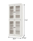 72" White Solid Wood Adjustable Six Tier Library Bookcase with Four Doors