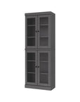 72" Gray Solid Wood Adjustable Six Tier Library Bookcase with Four Doors