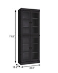 72" Black Solid Wood Adjustable Six Tier Library Bookcase with Four Doors
