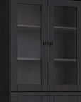 72" Black Solid Wood Adjustable Six Tier Library Bookcase with Four Doors