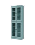 72" Aqua Solid Wood Adjustable Six Tier Library Bookcase with Four Doors