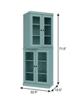 72" Aqua Solid Wood Adjustable Six Tier Library Bookcase with Four Doors