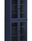 72" Navy Blue Solid Wood Adjustable Six Tier Library Bookcase with Four Doors