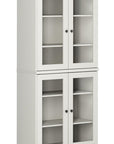 72" Off White Solid Wood Adjustable Six Tier Library Bookcase with Four Doors