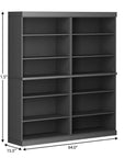72" Gray Solid Wood Adjustable Twelve Tier Library Bookcase