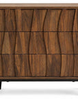 26" Walnut Wood Ribbed Texture Three Drawer Nightstand
