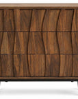 26" Walnut Wood Ribbed Texture Three Drawer Nightstand