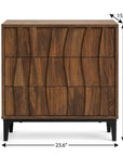 26" Walnut Wood Ribbed Texture Three Drawer Nightstand