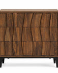 26" Walnut Wood Ribbed Texture Three Drawer Nightstand