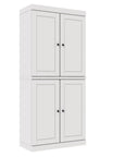 72" White Solid Wood Adjustable Six Tier Library Bookcase with Four Doors