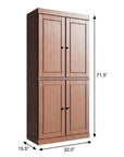 72" Coffee Solid Wood Adjustable Six Tier Library Bookcase with Four Doors