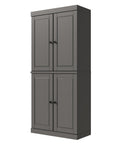 72" Gray Solid Wood Adjustable Six Tier Library Bookcase with Four Doors