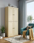 72" Yellow Solid Wood Adjustable Six Tier Library Bookcase with Four Doors